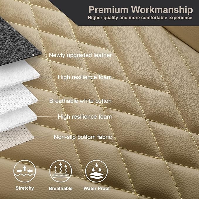 GIANT PANDA 1pack Front Car Seat Cover Bottom Seat Cover, PU Leather Driver Car Seat Protector Fits 95% of Vehicles, Wrapping Around The Bottom (Beige)