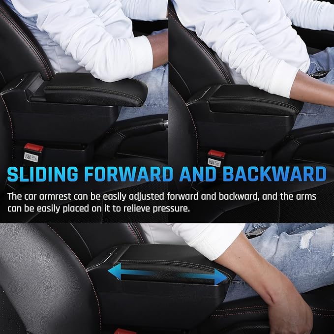 Double-Layer Armrest Box for Nissan Versa Almera 2020-2024 Car Center Storage Box Organizer Interior Hand Centre Consoles with Cup Holder Black Accessories