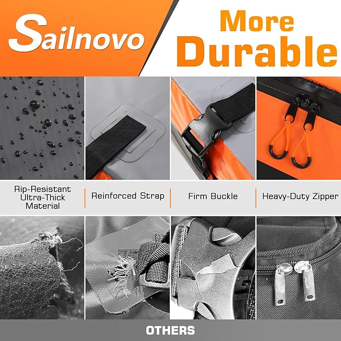 Sailnovo Rooftop Cargo Carrier 15 Cubic Feet, Waterproof Car Roof Bag Top Luggage Storage with Slip Mat, 4 Door Hooks & Heavy-Duty PVC for All Vehicle Roof with/Without Rack Cross Bar Orange