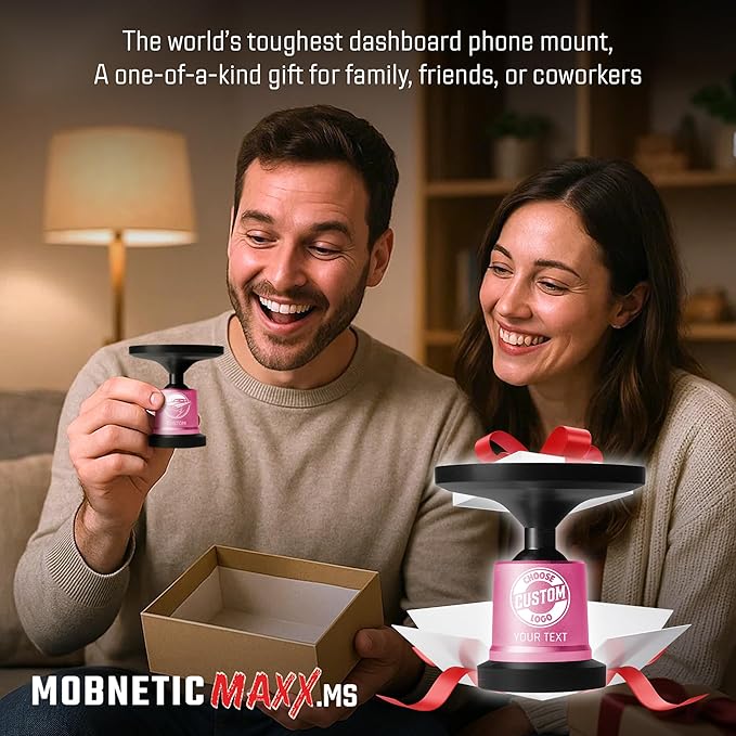Mob Armor MobNetic Maxx MS - Customized MagSafe Compatible Magnetic Phone Holder for Car, Personalized Phone Mount Made w/Heavy Duty Aluminum Metal, Works w/iPhones & Androids - Pink