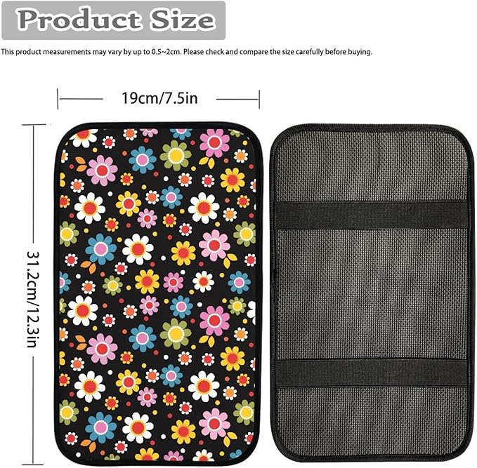 UNICEU Car Center Console Armrest Cushion Pad- Colorful Cute Daisy Flowers Print Auto Interior Decor Accessories Neoprene Armrest Box Protector Cover