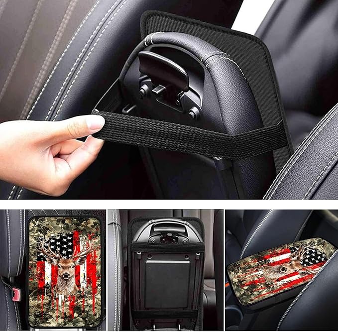 Hunting Deer Flag Print Car Center Console Cover,Universal Armrest Cover Pads for Most Vehicles,SUV