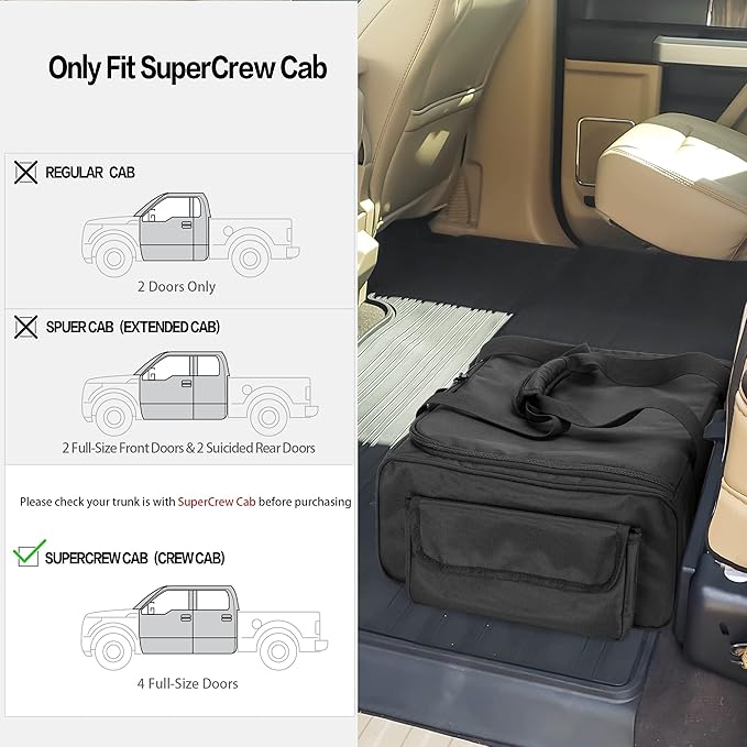 samdew Underseat Storage Bag Fit for SuperCrew Cab, Truck Under Seat Organizer with 1 Detachable Inner Divider & Anti-Slip Bottom for Full Size Trucks, Black