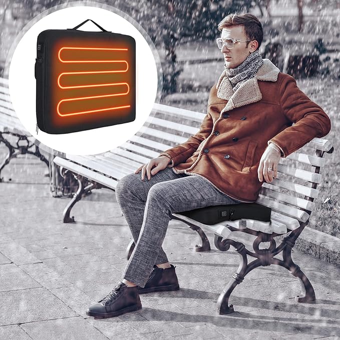 Thyle 2 Pcs Portable Heated Seat Cushion Backless Stadium Seat Pad Waterproof Chair Pad No Back USB Power with 3 Level Adjustable Temperature for Sports Camping Fishing Home Outdoor, No Power Bank