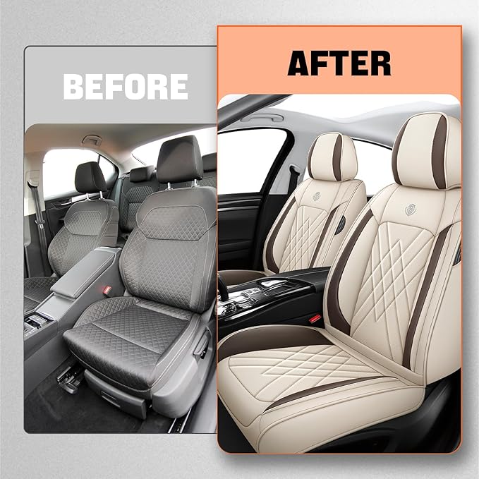 Car Seat Covers Compatible with Toyota Camry 2012-2026 Durable Waterproof Automotive Seat Covers Stretchable Fabric Material, Airbag Compatibility, Premium Nappa Leather(Beige Brown, 2 Pcs Front)