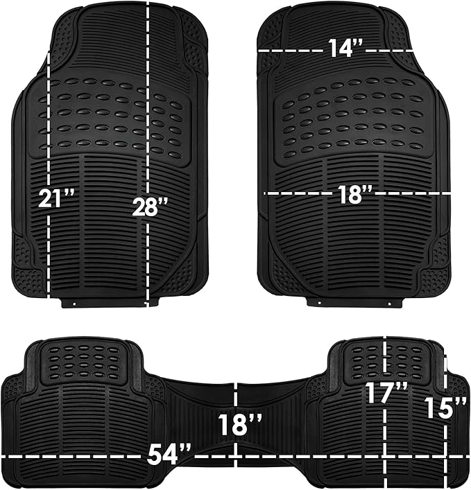 FH Group 3 Row Climaproof™ Trimmable Non-Slip Vinyl Floor Mats with Cargo Liner- Universal Fit for Cars Trucks and SUVs (Black) F11306-F16401