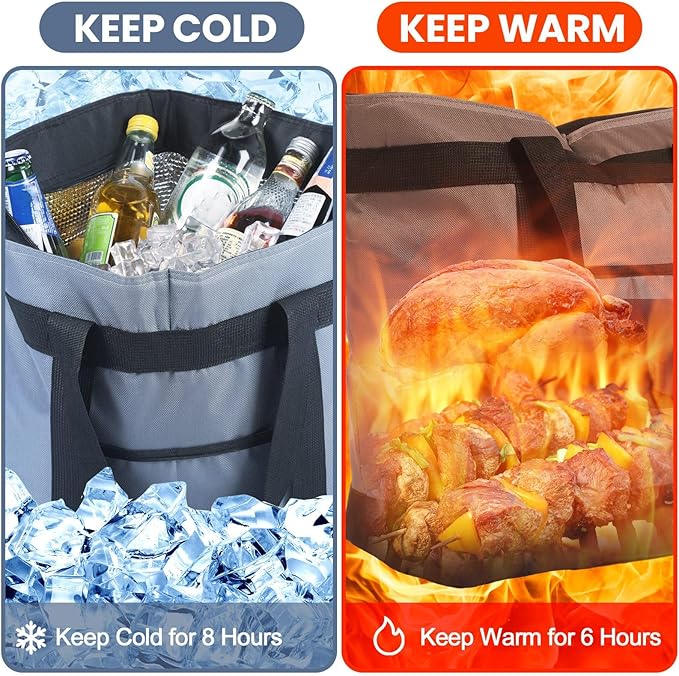 Pickmesh 6 Pcs Large Insulated Cooler Bag with Thermal Foam Insulation, Gray, Grocery, Travel, Beach, Pizza Delivery, Food Packaging, Tailgate Parties, Catering