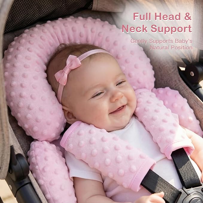 Pro Goleem Infant Car Seat Head Neck Body Support, Ultra-Soft Minky and Microfiber Newborn Car Seat Insert, Perfect for Car Seat, Stroller, 2-in-1 Reversible, Girls, Pink