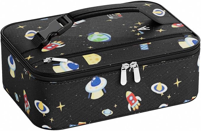 Small Lunch Box Insulated Lunch Bag for Women Men, Bento Kids Lunch Box, Compact Portable Thermal Meal Cooler Bags with Buckle Handle for Work & School, Spaceman 5L