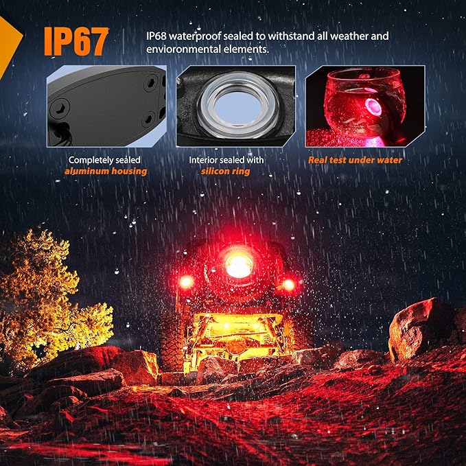 Nilight LED Rock Light 4PCS Underglow Wheel Well Pods Waterproof Exterior Underbody Roof Rack Side Lamps for Car Truck Pickups ATV UTV SUV Motorcycle Boat, Red Color