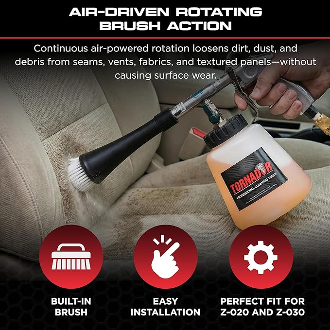 Tornador TB-900 Brush Cone for Z-020 Black and Z-030 Max | Air Driven Rotating Bristles | Noise Reducing Design | Easy Snap-On Fit | Designed for Automotive Interior Cleaning