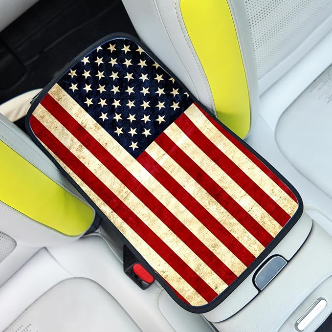 Auto Center Console Pad,American Flag 1 Auto Armrest Pad Seat Box Cushion,Armrest Cover Protector for Vehicle SUV Truck Car