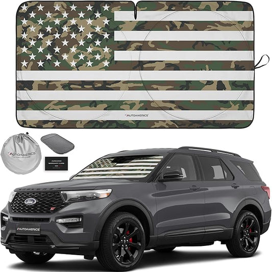 Autoamerics 1-Piece Windshield Sun Shade ERDL Camo American Flag USA Design - Foldable Car Front Window Sunshade for Most Sedans SUV Truck - Blocks Max UV Rays and Keeps Your Vehicle Cool - Medium
