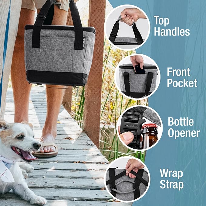 CleverMade Collapsible Insulated Cooler Bag – Leakproof Soft Cooler for Beach, Travel, Car – Bottle Opener