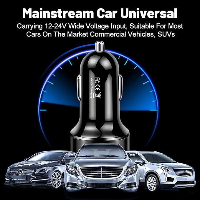 Car Charger Adapter, 4-Port Cigarette Lighter USB Charger Adapter with Voltmeter PD 3.0 & QC 3.0 Car USB Charger Multi Port Accessories Fast Charging for iPhone, Samsung, iPad & Phone Tablets