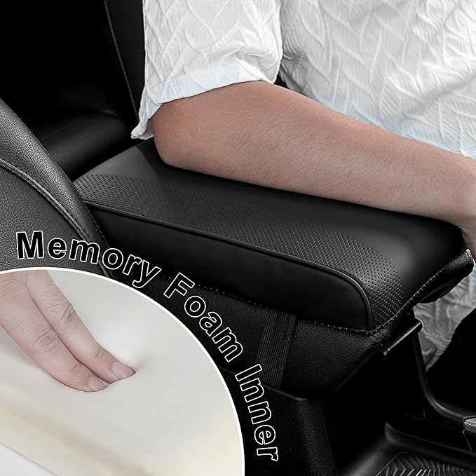 SEG Direct Car Center Console Cover, Breathable Leather Auto Armrest Cover, Memory Foam Arm Rest Cushion, Universal Car Seat Box Cover Car Interior Accessories, Black