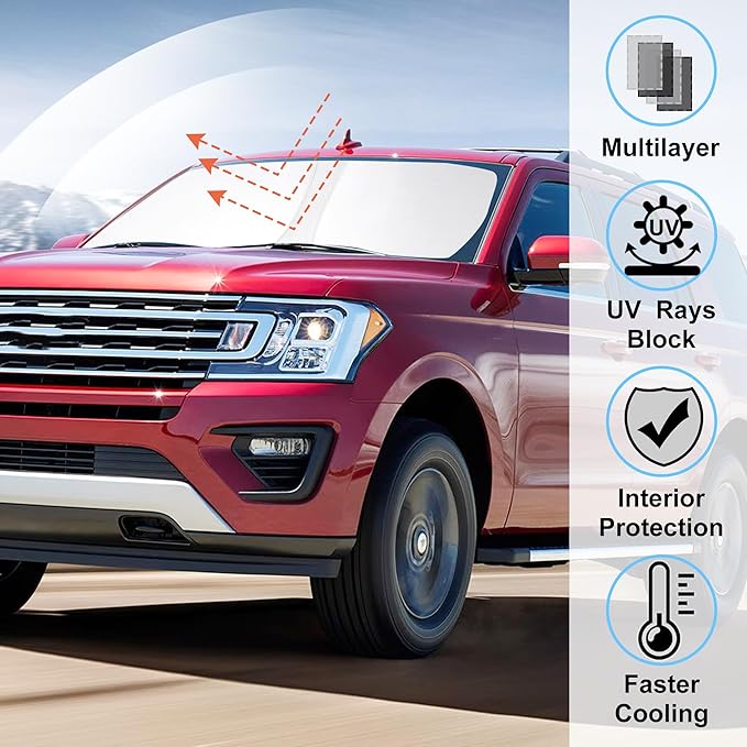 Windshield Sun Shade Custom Fit for 2018-2024 2025 Ford Expedition SUV Accessories Foldable Sunshade Sun Blocker Protect Car from Sun Rays & Heat Damage Keep Car Cooler