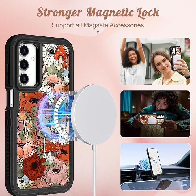 for Samsung Galaxy A15 5G Phone Case - Compatible with MagSafe Women Cute Girls Magnetic Protective Cover Girly Kawaii Mushroom Design Heavy Duty Shockproof for Samsung A15 5G Case 6.5"