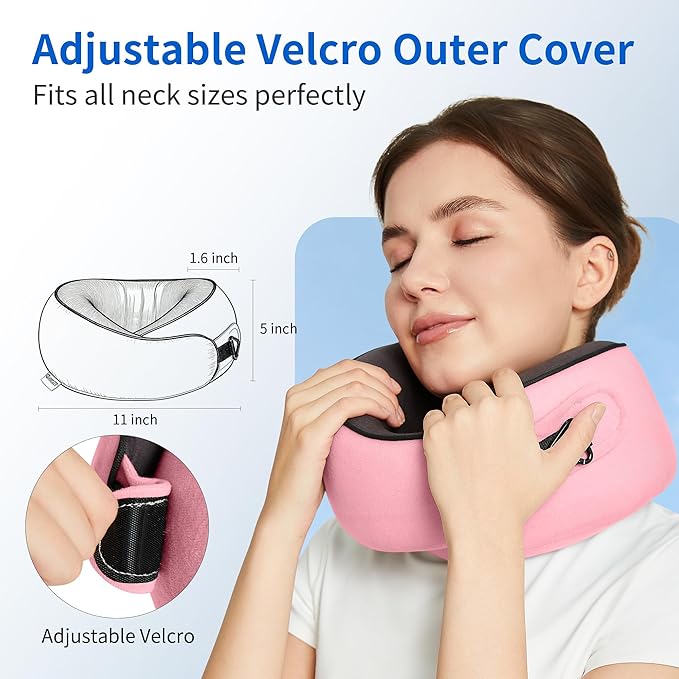 Travel Pillow, Memory Foam Neck Pillow for Sleeping, 360° Ergonomic Support Travel Neck Pillow for Flights, Portable Set with 3D Eye Mask, Washable Cover, Comfort for Airplane & Office (Pink)