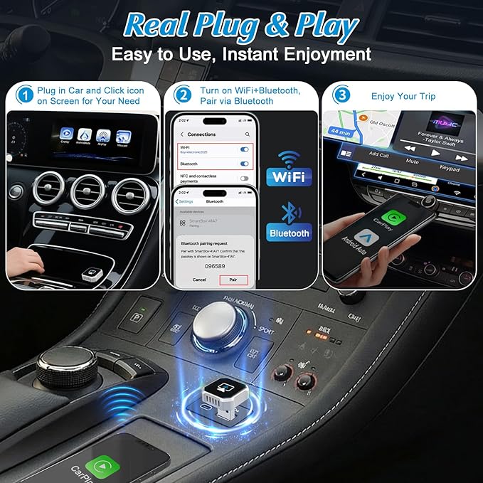 4 in 1 Wireless CarPlay Adapter - 2026 Upgraded Screen Mirroring Adapter for Apple CarPlay & Android Auto & AirPlay & MirrorLink, Screen Mirror Dongle for Car, Plug & Play, Come with Type-C Extension