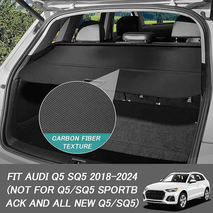Cargo Cover for Audi Q5 SQ5 2024-2018 (Not for Q5/SQ5 Sportback and All New Q5/SQ5) Retractable Trunk Cover Security Shielding Shade Cargo Luggage Cover Trunk Privacy Protection