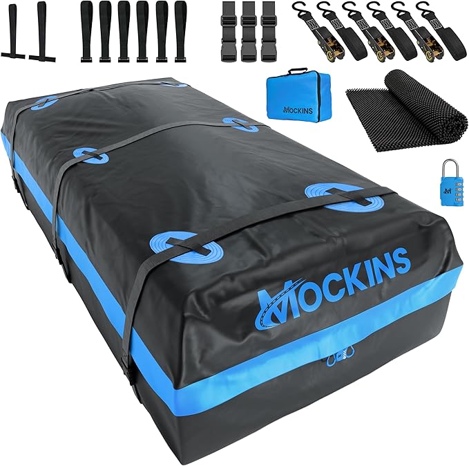 Mockins 35 Cu Ft XL Car Rooftop Cargo Carrier Bag | 80"x40"x19" All-Weather Vehicle Soft-Shell Carriers for Vehicles with or Without Roof Racks | Secure Luggage Bag for Car Roof Storage & Accessories