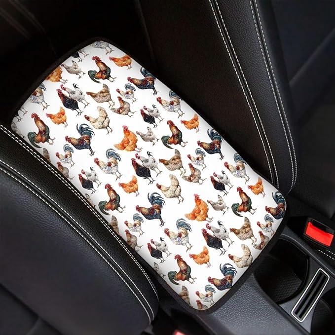 JoyLamoria Rooster Vehicle Center Console Cover Armrest Cover Pad Universal Fit Soft Comfort Center Console Armrest Cushion for Car Truck SUV