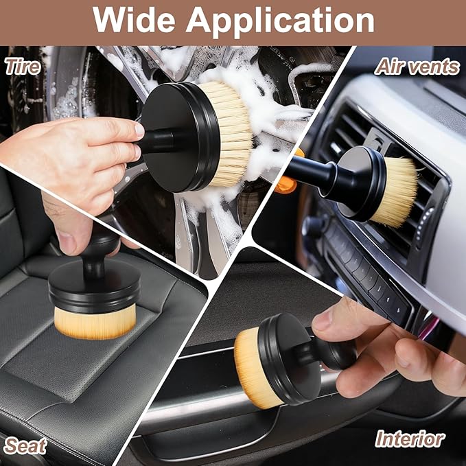HARFINGTON 3 Pcs Car Tire Shine Applicator Brush PBT Automotive Tire Dressing Brush Car Cleaning Duster with Storage Stand for Auto Detailing Cleaning, Black