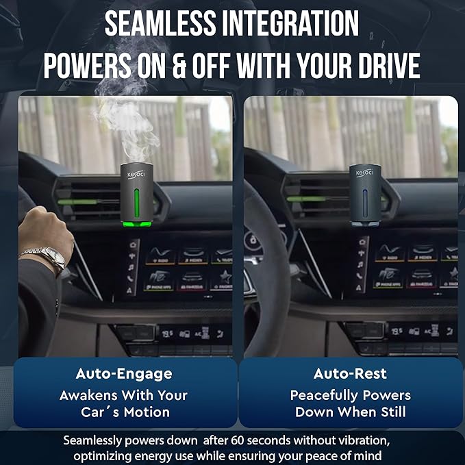 Smart Car Air Freshener Diffuser – Rechargeable Auto Scent Device with 12 Refills – Anti-Leak System, 3 Spray Modes & Motion Sensor Auto On/Off