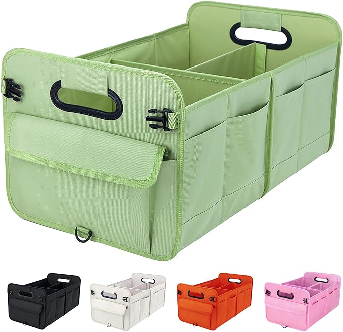 titiyiof Trunk Organizer For Suv & Sedan,Car Organizers and Storage, Waterproof Collapsible & Adjustable Straps,70L Sturdy Car Organization for Car Accessories, Tools,Sundries,2-3Compartment（Green