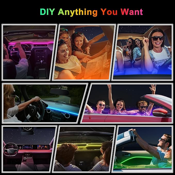 Acrylic Interior Car LED Strip Light with 6mm Sewing Edge - 43.3 inches Ambient Lighting Kits,Neon LED Strip Light(110CM/43.3IN, Yellow)