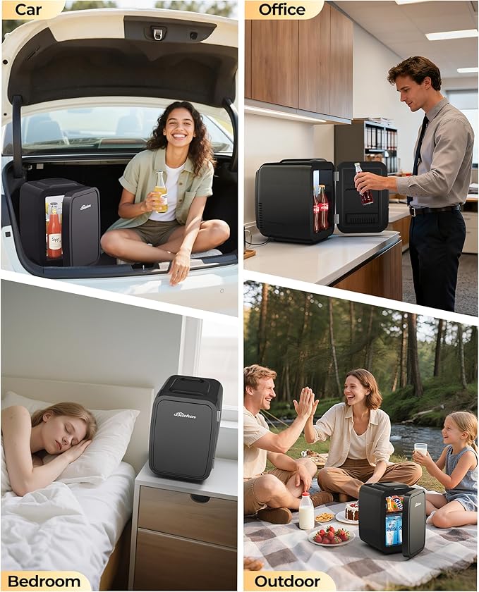BEICHEN Mini Fridge, 4 Liter/6 Can Portable Refrigerator for Bedroom Office Dorm Car– Fast Cooling, Low Noise, 100-125V AC/5-12V USB Small Compact Refrigerator for Skincare, Food, Drinks(Black)