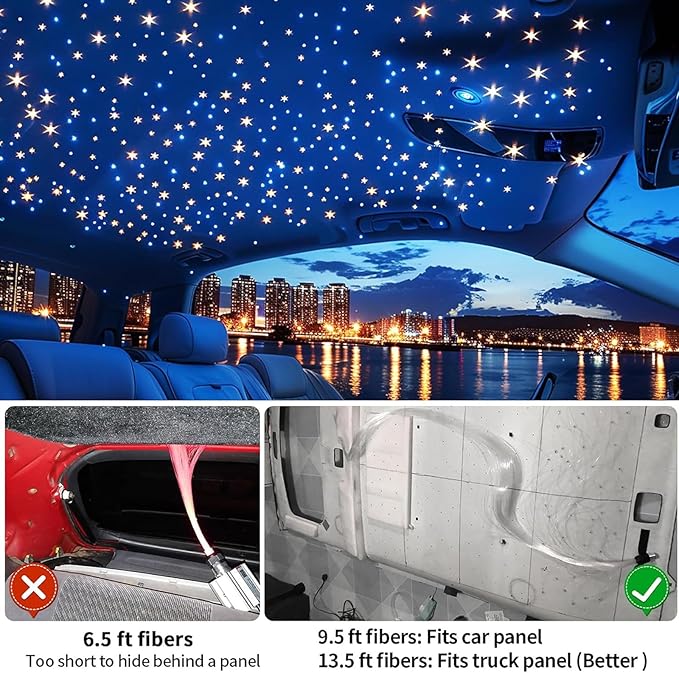 Starlight Headliner Kit 500Pcs 0.03in x 9.8ft – Twinkle Fiber Optic Car Roof Star Ceiling Lights | RGBW | Music Mode | APP & Remote Control | for Car & Home