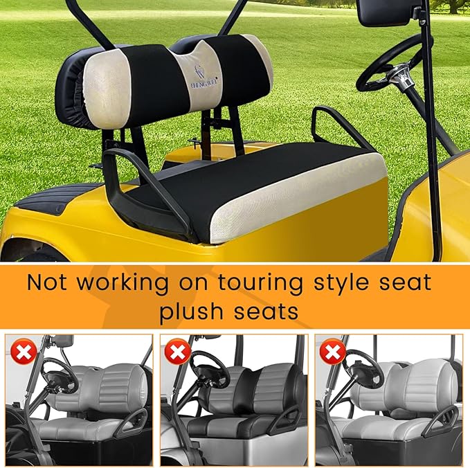 Golf Cart Seat Covers 2 Piece Front and Rear Seat Covers Sets for EZGO TXT RXV and Club Car DS 2000 and UP Standard Seat Cushion,Replacement Cooling Breathable Washable No Stapler Needed(Black&Beige)