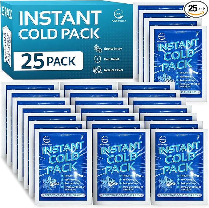 25 Pack Instant Ice Cold Pack (6” x 4.5”) - Disposable Instant Ice Packs for Injuries | Cold Compress Ice Pack for Pain Relief