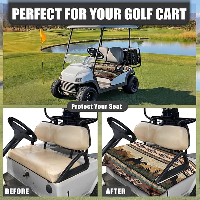 Biyejit Golf Cart Seat Covers with 4 Pockets Golf Cart Seat Towel Blanket Fits 2-Seat Golf Carts, Golf Cart Accessories