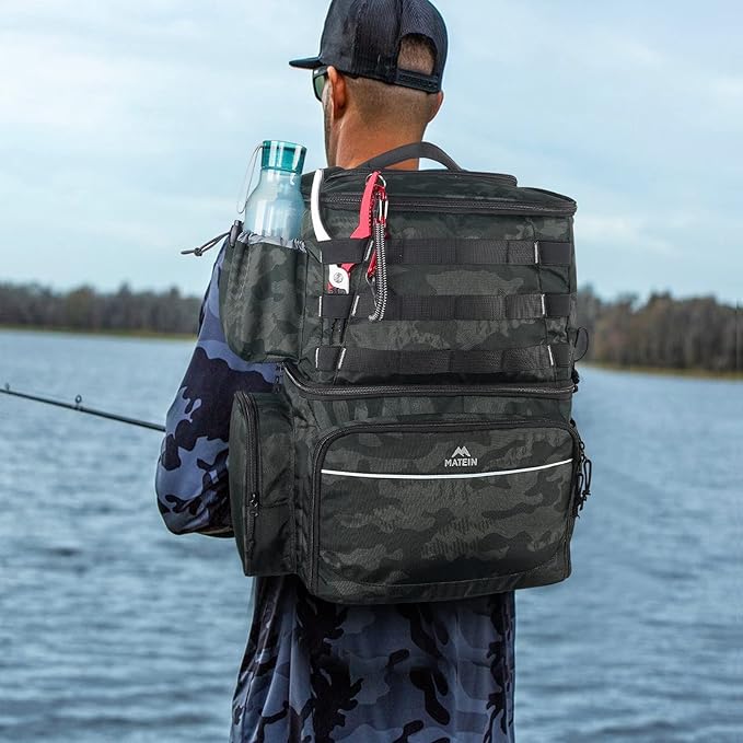 MATEIN Fishing Backpack, Water Resistant Tackle Storage Bag with Rod Holders & Cooler, Fishing Gifts for Men