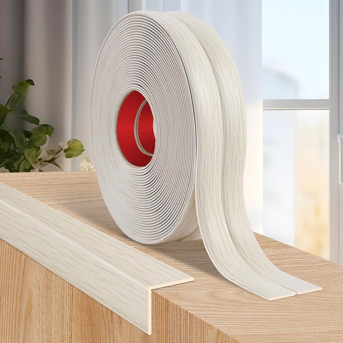 Flexible Wall Corner Protector Moulding Trim Peel and Stick Wall Corner Guards Edge Protector Self Adhesive Molding Trim Strip for Edge Ceiling (Beige Wood Grain, 1.6 in x 40 Ft)