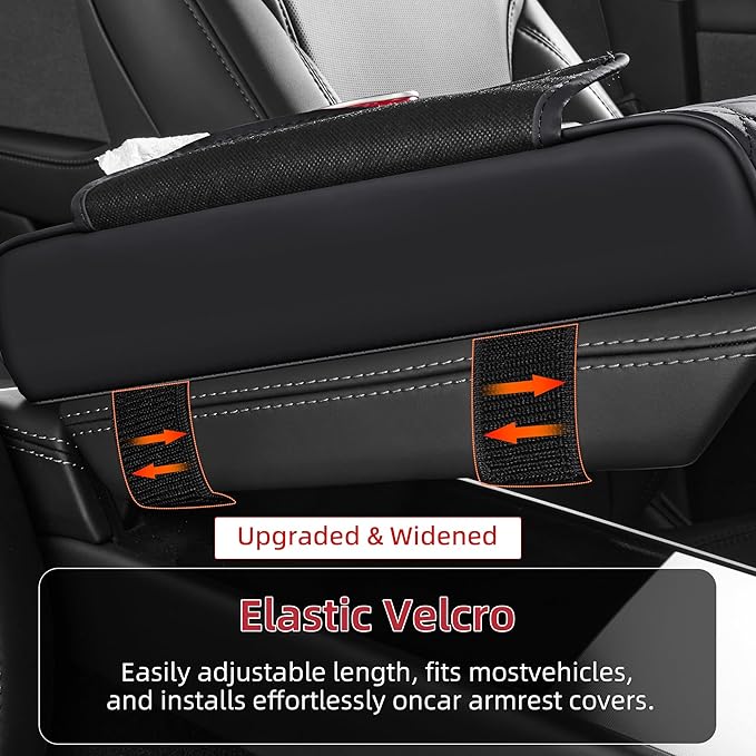 5 in 1 Car Center Console Cover, Armrest Pad with 2 Storage Pockets, Cup Holder, Tissue Box Slot, Phone Holder, Universal Car Interior Organizer (Black)