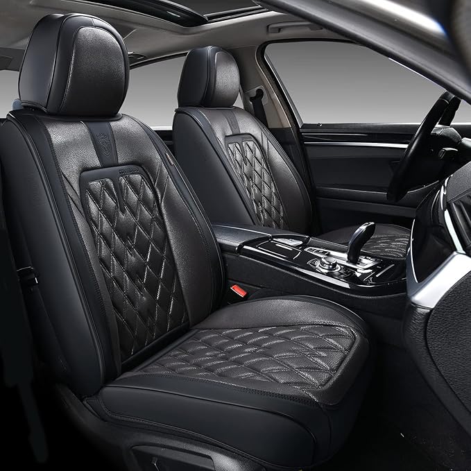 Coverado Car Seat Covers Front Seats, 2 Pack Waterproof Leather Seat Covers for Cars, Luxury Car Seat Protector, Anti-Slip Design Seat Cushions, Black Seat Covers Universal Fit for Most Cars