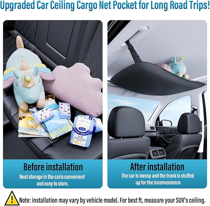 Car Ceiling Cargo Net,Reinforced Heavy-Duty Double-Layer Mesh Storage Bag,Large-Capacity Anti-Sagging Luggage Net for SUVs, Sedans Road Trips, Camping