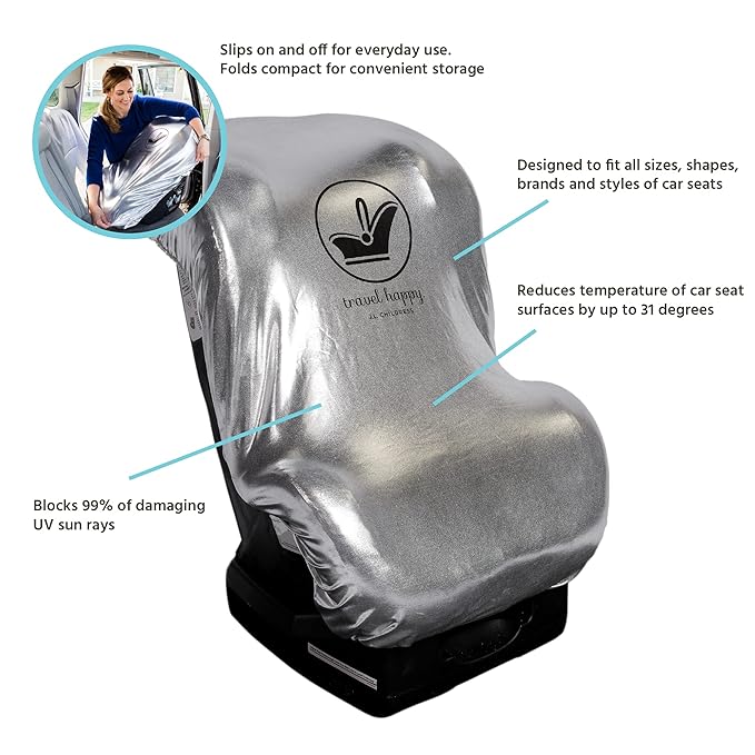 J.L. Childress Cooling Car Seat Heat Shield & Sun Shade Cover - Heat Protector & Cooler for Baby Car Seat, Reflective Summer Protection, Travel Accessories, Blocks UV Rays - Silver