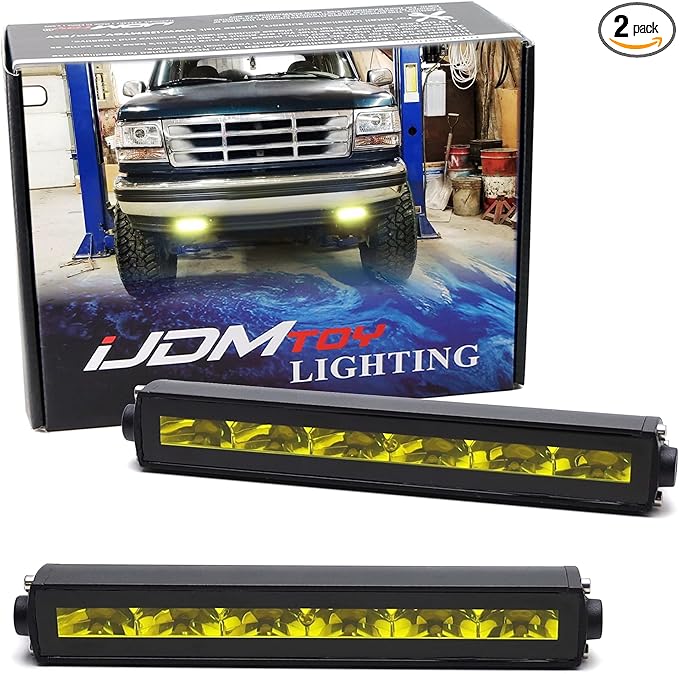 iJDMTOY 7-Inch Universal Fit 3000K Yellow Lens High Power LED Daytime Running Light Bar (DRL) With Brackets, Wirings