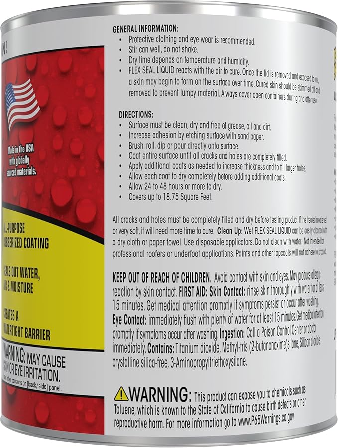 Flex Seal Liquid, Rubber Coating Sealant, Waterproof, Flexible, Breathable, and UV Resistant, Roof Repair, Basements, RV, Campers, Trailers, Marine, EPDM, Masonry, White, 16 oz