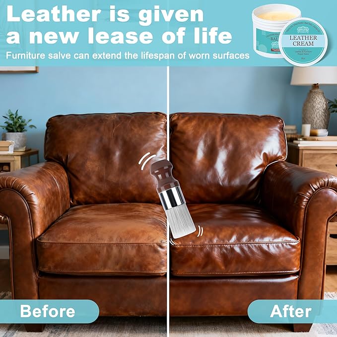 Leather & Furniture Repair Salve, 8oz Leather and Wood Furniture Conditioner, Restorer & Polish for Couches, Car Seats, Shoes, sofa