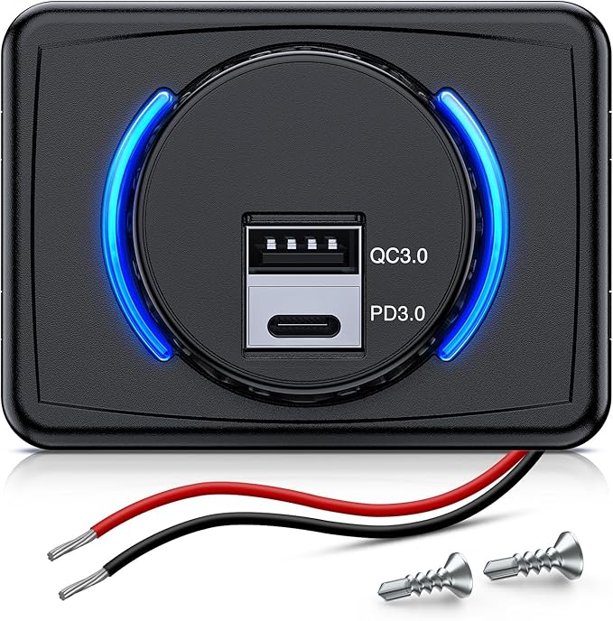 Nilight Quick USB Socket 12V 24V PD Type C and USB Connector 3A Car Outlet with Waterproof Cover Spring Cap LED Light Dual Outlets Port for Cars Trucks Motorcycle RVs Campers