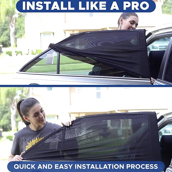 EcoNour Car Rear Window Screens (2 Pack) | Stretchable & Breathable Car Side Window Sun Shades for Sun Protection | Breathable Window Shades for Privacy Blackout | (XXL 48"x26")