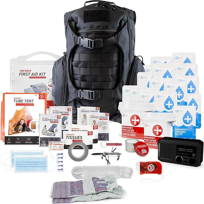 72 HRS Deluxe Emergency Survival Kit - Heavy Duty 72 Hour Bag Survival Kit for Earthquake, Hurricane, Tsunami, Winter, Blackout - Includes Emergency First Aid Kit, Water, Food