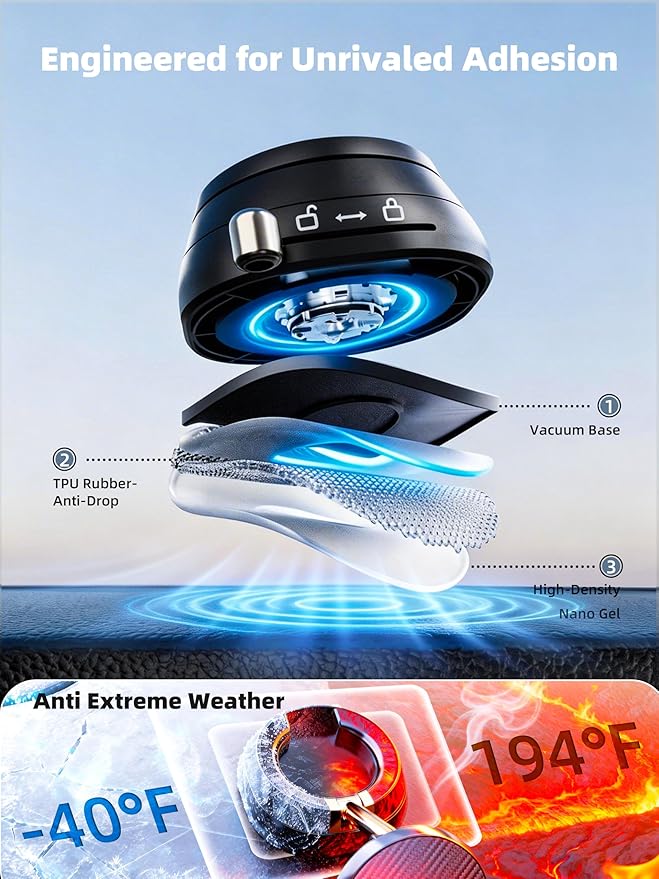 2026 Upgraded Vacuum Magnetic Phone Holder, [108+ LBS] Heavy Duty Suction Cup Car Phone Mount for Dashboard, Gym & Desk, MagSafe Car Mount for iPhone 17 16 15 Pro Max