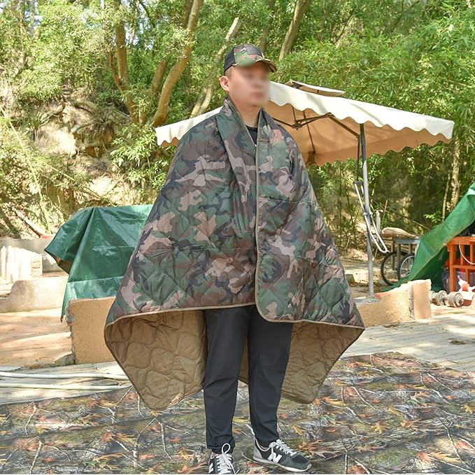 Poncho Liner Military Insulation Blanket Camo with Compression Carry Bag for Outdoors Hiking Jungle Hunting Gear